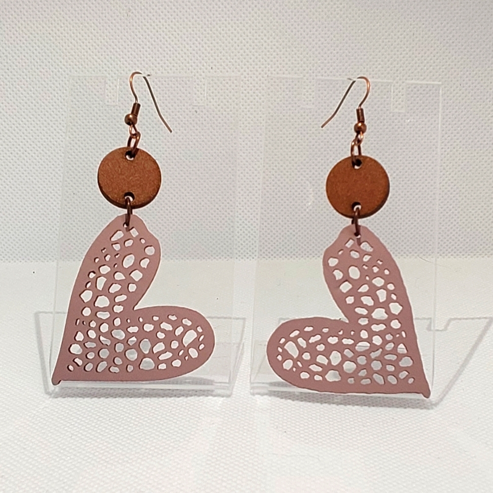 NEW Heart Shaped Earrings with Brown Accents